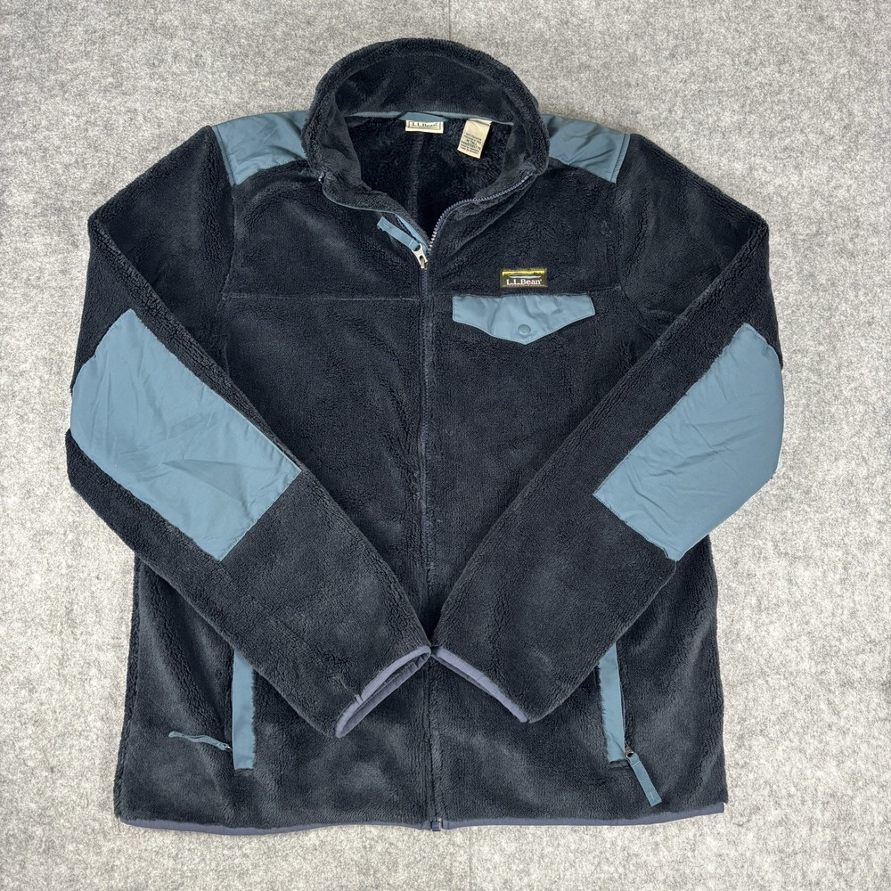 LL Bean Men's Hi-Pile Fleece Jacket Full-Zip Pockets M Tall Navy Blue